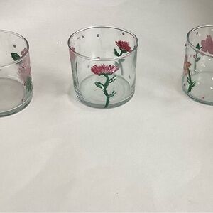 Hand Crafted Floral Glass Votive Holders - Pink and Green